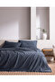 Tracey Double 100% Cotton Pleated Linen Look Washable Bedding Set with Sheets - Indigo