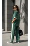 Green Viscose Two Strap Bands Oversize Pants Suit