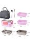 2 Tier Stainless Steel Bento Lunch Box with 3 Compartments & Cutlery, Leakproof, 1000ml (Pink) - 5