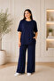 Women's Crew Neck Relaxed Fit Blouse Pants Two-Piece Set - 6