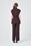 Women's Button Detailed Stand Collar Double Suit Set Brown 31383 - 6