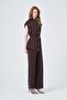 Women's Button Detailed Stand Collar Double Suit Set Brown 31383 - 3