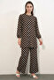 Women's Round Neck Polka Dot Patterned Light Brown Set - 4