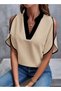 Women's Short Sleeve V-Neck Imported Crepe Blouse - 2