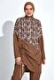 Women's Long Sleeve Light Brown Patterned Full Coverage Hijab Swimsuit C6T9N46