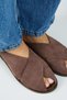 Jimena Women's Genuine Leather Flat Open-Front Detailed Sabo Brown Slippers - 3