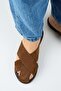 Olenka Women's Genuine Leather Parted Sabo Tan Slippers - 8