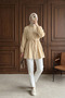 قميص تونيك من قماش البوبلين مع أزرار أمامية وتفاصيل مضلعة - بيج
