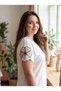 V-Neck Daisy Lace Detailed Combed Cotton T-Shirt - 4