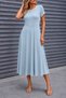 Women's Short Sleeve Round Neck White Stripe Detailed Midi Viscose Dress - 3