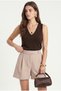 Women's Axel High Waist Wide Leg Pocketed Midi Length Woven Beige Shorts - 3
