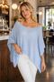 Women's Asymmetrical Cut Transparent Cotton Soft Textured Stylish Baby Blue Knitwear Cape Poncho - 2