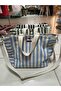 Beach Bag, Picnic Bag, Baby Care Bag, Green Striped, 100% Linen, Double Handle, with Pockets - 6