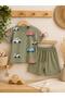 Boy's Khaki Car Printed T-Shirt Khaki Shorts Top and Bottom Set - 2