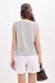 Women's Relax Fit Comfortable Cut Crew Neck Sleeveless Viscose Fabric Striped Gray Blouse - 7