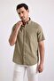 Regular Fit Pocketed 100% Cotton Soft Textured Short Sleeve Men's Khaki Green Shirt