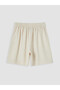 Alita City Loose Fit Linen Blend Women's Pleated Shorts with a Difference in Color - 6