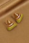Green Enamel Gold Color Triangle Earrings with Stones in the Center