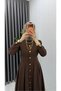 Women's Brown Hijab Stylish Elegant Dabıl Crepe Fabric Asel Model Dress - 3