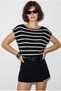 Women's Black Ecru Boat Neck Bat Sleeve Mercerized Cotton Knitwear Blouse Tk261058 60286223