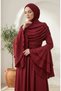 Ruffle Detailed Satin Hijab Evening Dress 5732-05 Claret Red - 3
