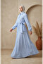 Half Buttoned Elastic Waist Striped Dress 0320-09 Ice Blue - 2