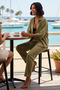 Women's Large Size Striped Woven Beach Shirt Pants Set Stand Collar Short Sleeve Casual Comfortable Modern - 3