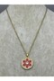 26Kly87 - Steel Burgundy Patterned Medallion Necklace