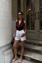 Women's White Asymmetrical Waist Mini Jean Shorts - 4