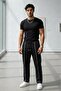 Men's Black Lisbon Double Ribbed Wide Leg Sweatpants - 4