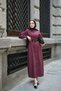 Women's Belt Detail, Elastic Waist, Buttoned Shirt Collar Dress, Burgundy