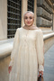 Women's Half Button Brode Detail Dress Cream - 6