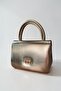 Shiny Gold Mini Box Model Women's Evening Dress-Hand and Shoulder Bag with Chain Strap - 7