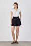 100% Linen Ironed Striped Classic Cut Shorts - Black