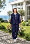 Women's Tie-Dye Strawberry Fabric Navy Blue Tunic Pants Double Set - 4