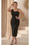 Women's Plus Size One-Shoulder Strap Detailed Waist Brooch Flexible Midi Evening Dress 28000 - 5