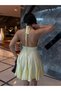 Yellow Halter Neck Mini Linen Dress – Waist Detail, Flowing Skirt, Stylish Summer Dress 8000 - 4