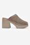 Dejas Stone Suede Genuine Leather Perforated Women's Thick Heeled Slippers - 4