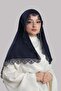 Navy Blue Prayer Hijab Scarf Cut Fiber Laced 202211_02