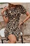 Women's Short Sleeve Patterned Short Single Jersey Dress with Straps on the Shoulders