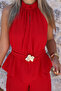 Red Brooched Halter Neck Jumpsuit - 4