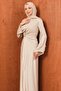 Stone-Fronted Draped Satin Evening Dress with Cape - 2