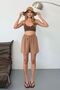 Women's Elastic Waist Lace Detailed Aerobin Shorts Light Brown - 5327 - 3