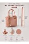 Women's Tote Bag Pastel Pink Multi-Compartment Hand and Shoulder Bag with Charm Accessories - 3