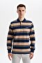 Ar-Ma Men's Polo Collar Sweatshirt, Unprinted, Striped, Buttoned, Without Pockets, Regular Fit, Ringel Pike K3055495300