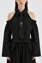 Women's Tie Detailed Off-Shoulder Long Sleeve Design Shirt - 4