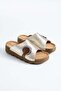 Onas Women's Genuine Leather Slippers with Side Moon Buckle Gold - 5