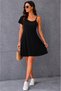 Women's Single Sleeve Long Dress with Other Straps, Round Neck, Short Viscose Dress - 2