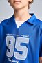 New Regular Fit V-Neck Printed Mesh Jersey Fabric Short Sleeve Sax Blue T-Shirt Boy's H7873A826Hs - 4