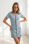 Women's Blue V-Neck Zippered Mini Denim Dress Elb-19002676 - 5